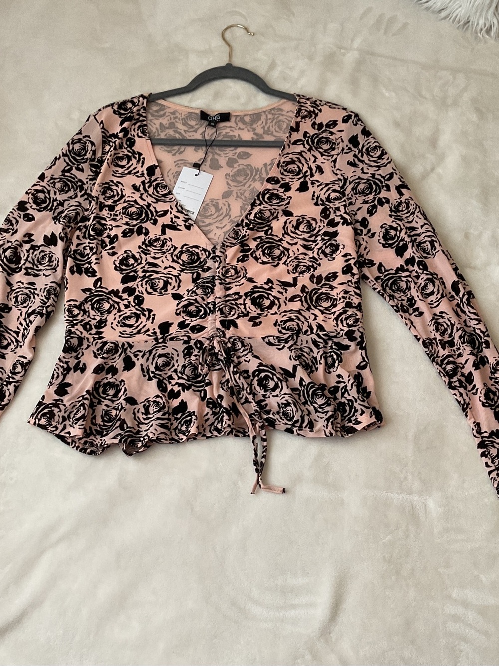 Cupshe Pink Floral V-Neck Drawstring Peplum Blouse